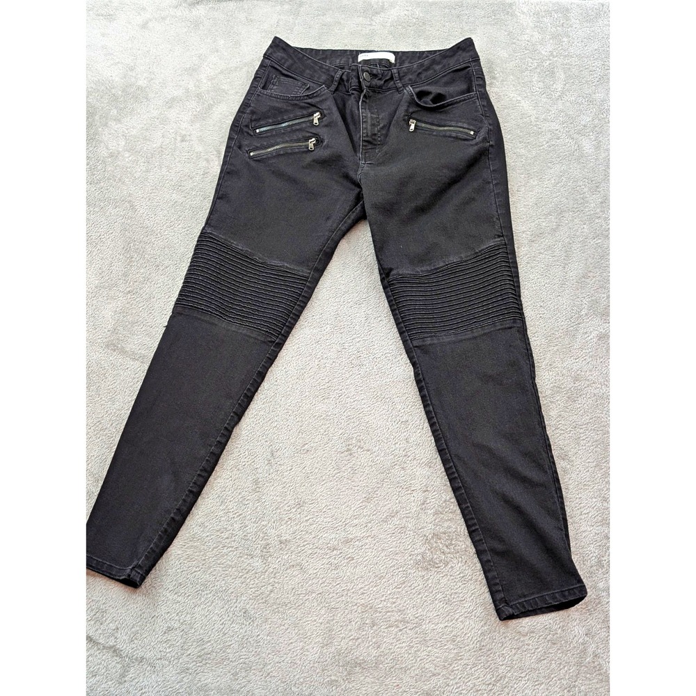 Zara Womens Black Z1975 Skinny Biker Jeans Dark Wash Denim Pockets Sz 12